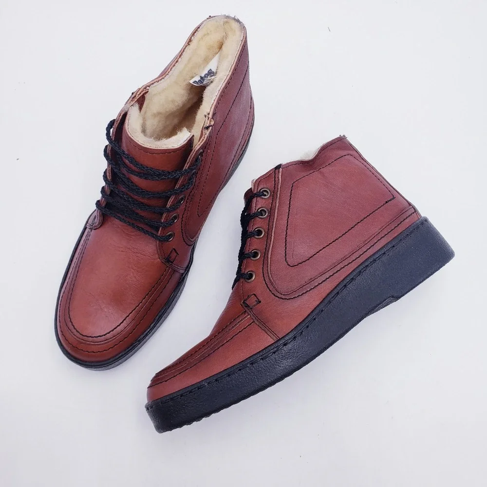 Bates Floaters Boots Brown Shearling‎ Lined Leather Lace Up Chukka Boot Men's 7